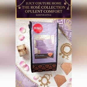 NWT Juicy Couture Lavender King Satin Pillowcase Set Rose Collection Sealed
